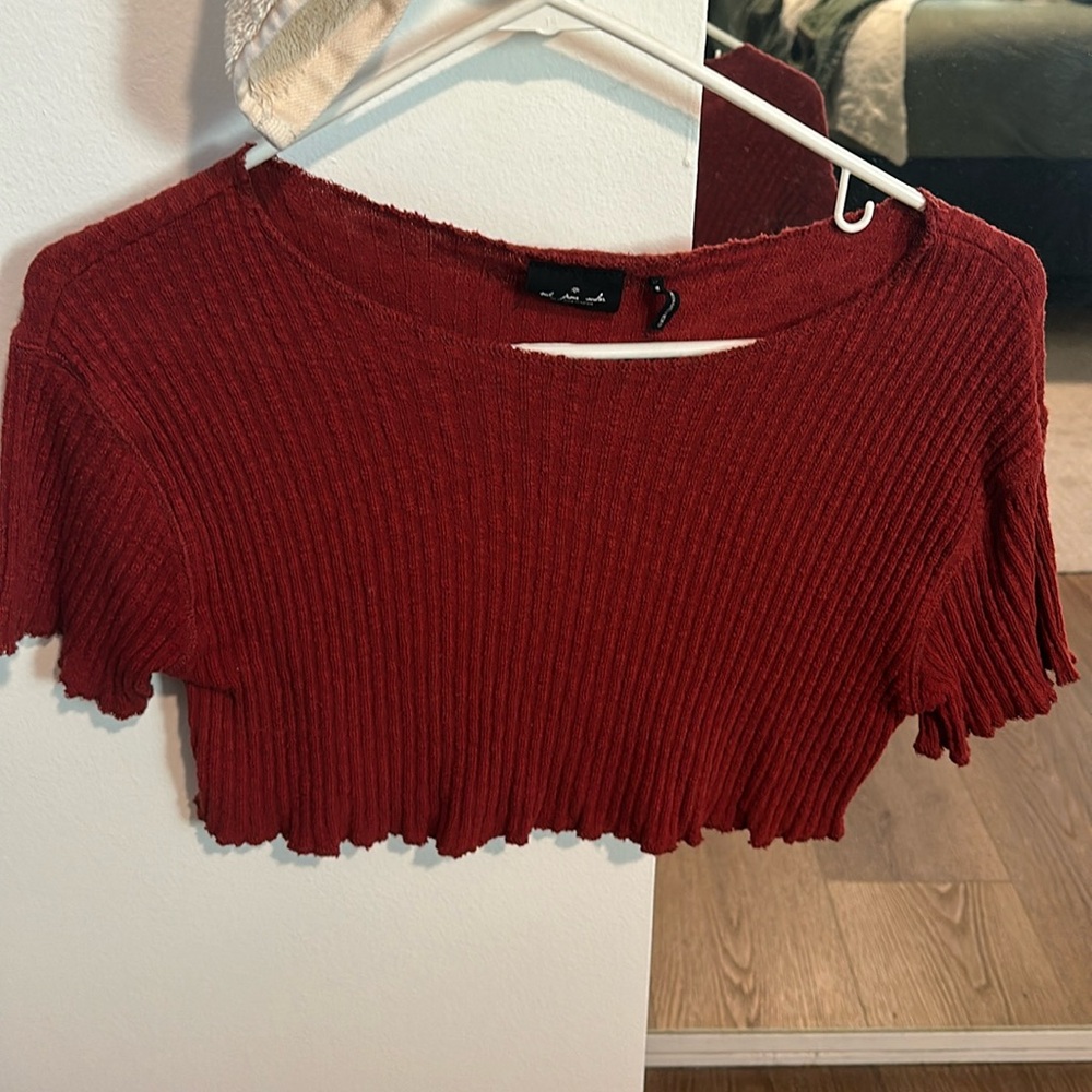 Red cropped wide shoulder Urban Outfitters top, size XS.
